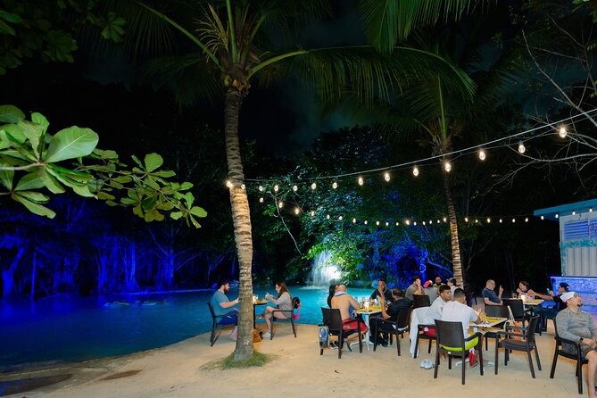 Polaris At Night, Waterfall Pool + Surf & Turf Dinner - Cenote Blue Lagoon and the evening performance